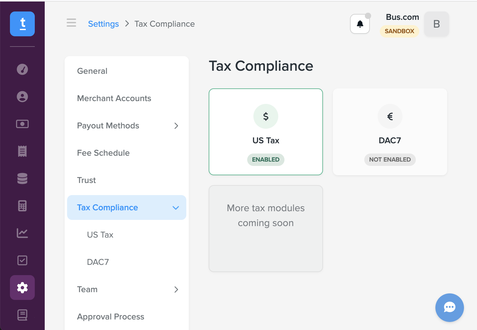 Screenshot of Trolley Tax Settings in the dashboard
